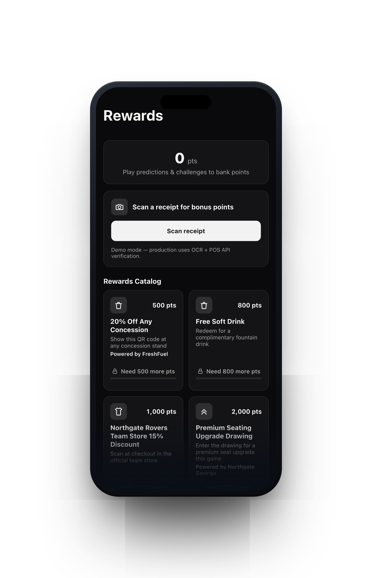 Clout Venue rewards tiers screen